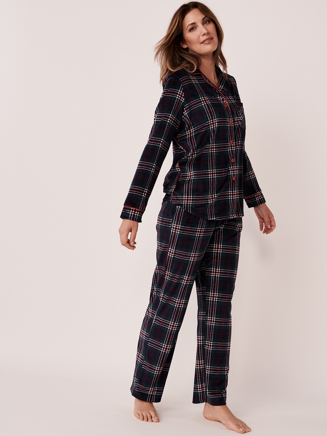 

La Vie en Rose Women Navy Blue & White Checked Night suit