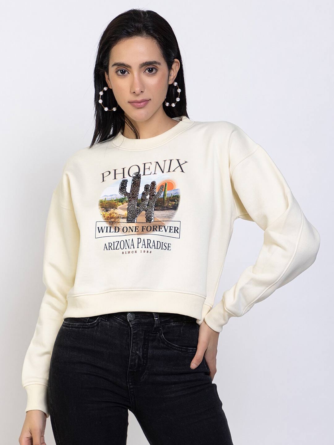 

Species Women Cream-Coloured Printed Sweatshirt