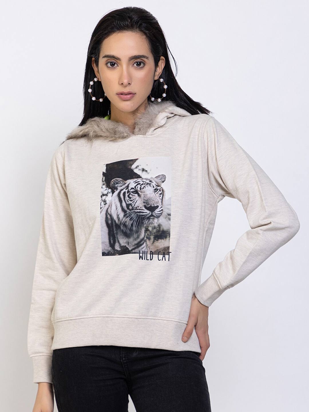 

Species Women Beige Printed Sweatshirt