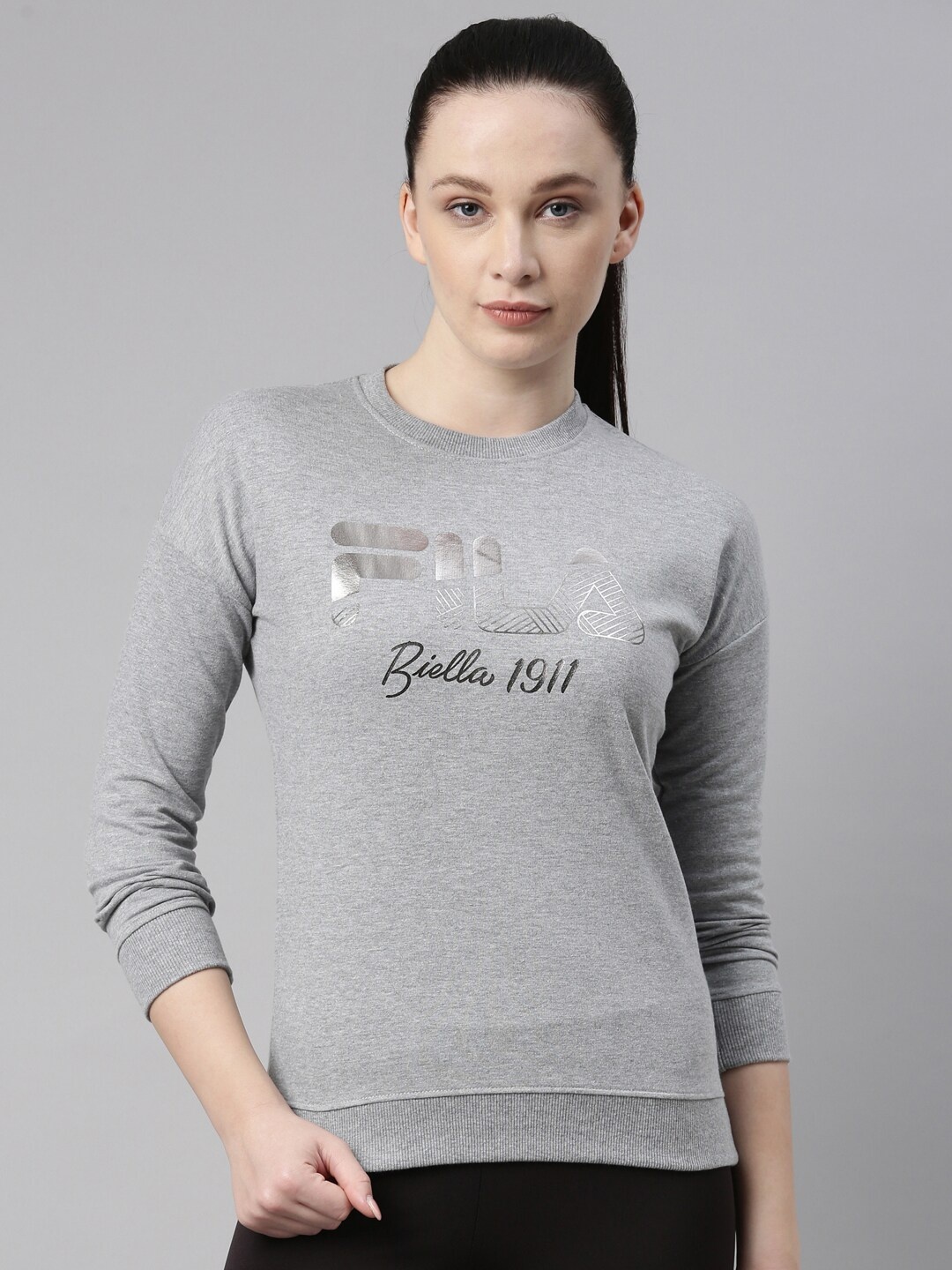 

FILA Women Grey Typography Printed Organic Cotton T-shirt
