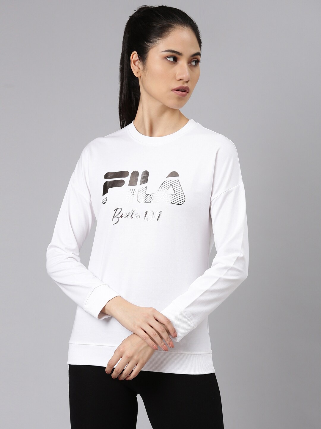 

FILA Women White Typography Printed Organic Cotton T-shirt