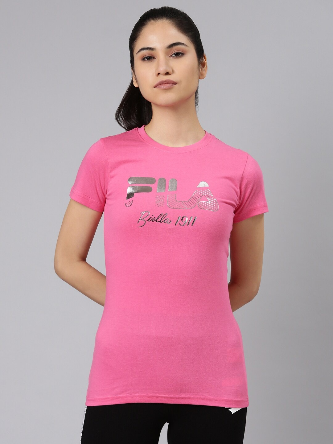 

FILA Women Pink Typography Printed Organic Cotton T-shirt