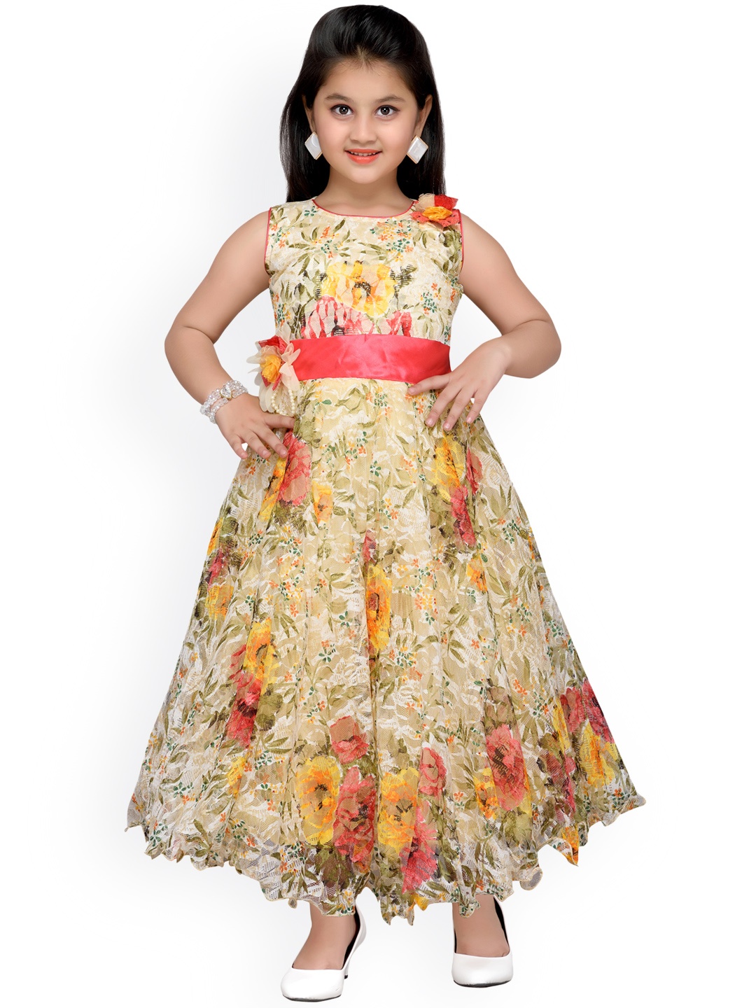 

ADIVA Girls Yellow Printed Maxi Dress