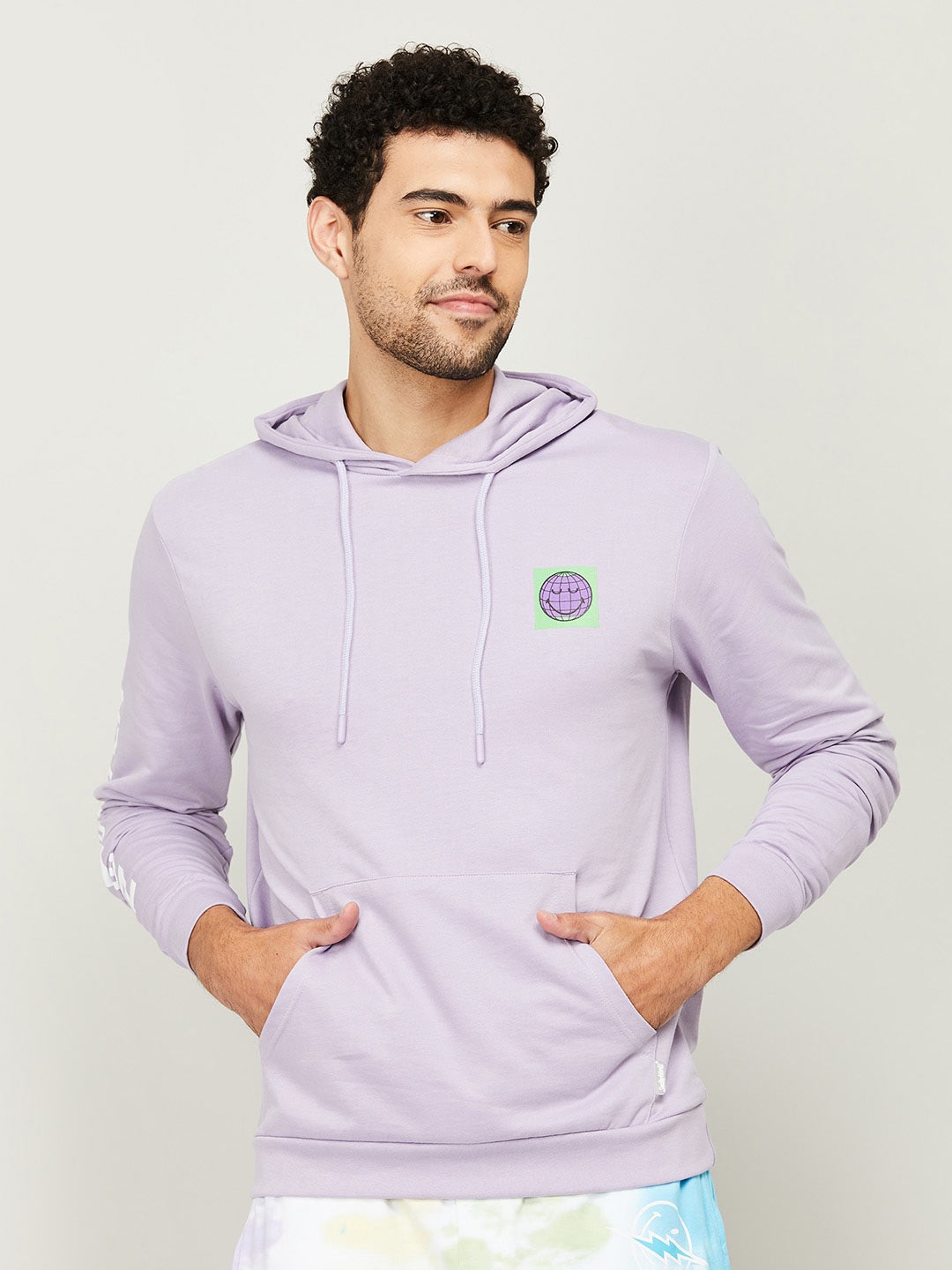 

SmileyWorld Men Purple Hooded Cotton Sweatshirt