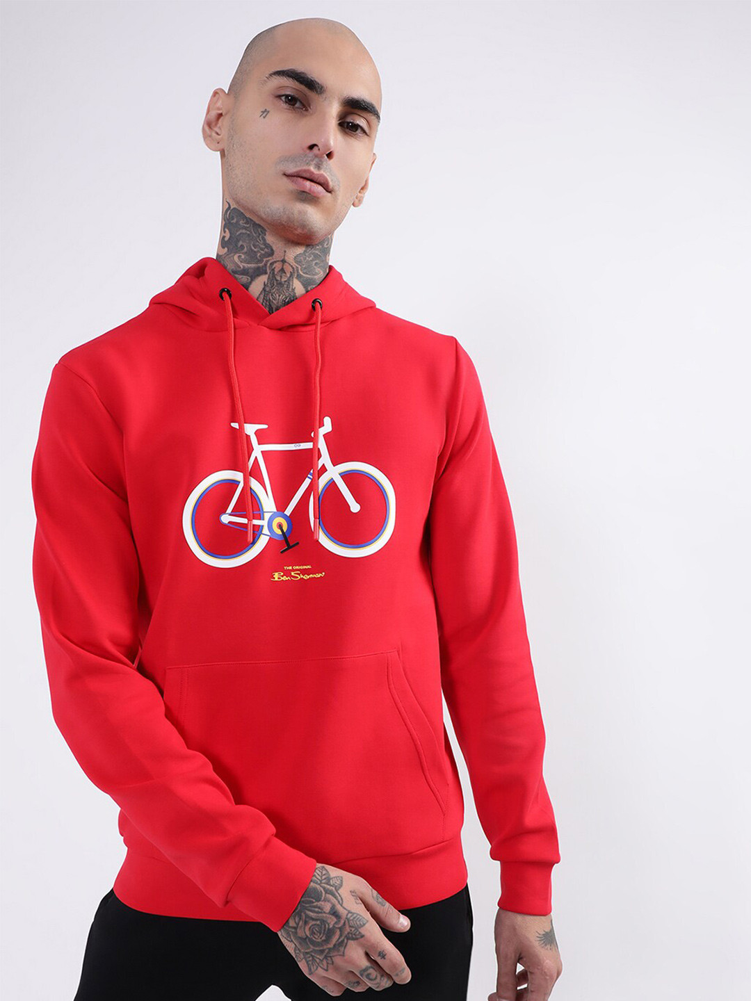 

BEN SHERMAN Men Red Printed Hooded Sweatshirt