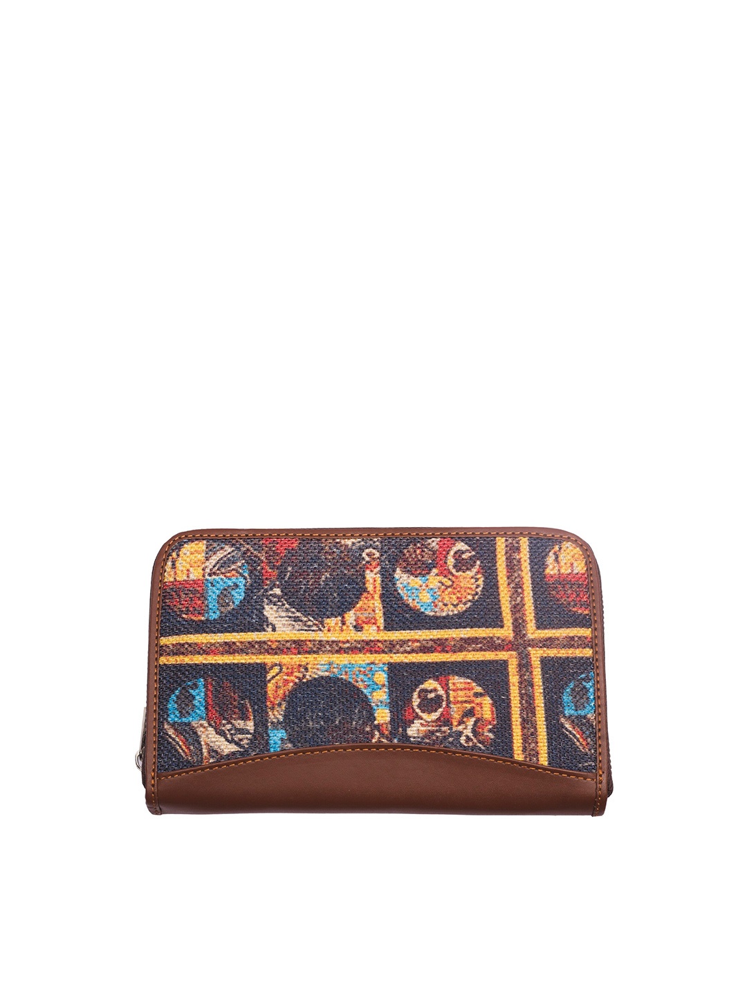 

ZOUK Women Brown & Blue Printed Zip Around Wallet