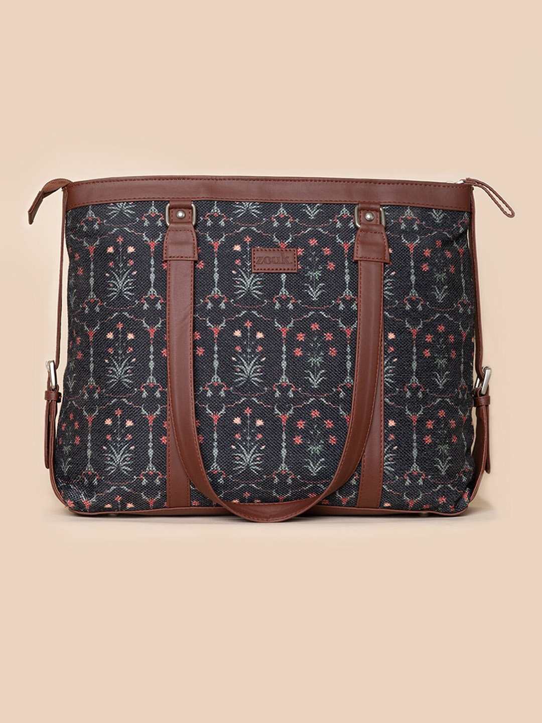 

ZOUK Women Ethnic Motifs Printed Laptop Structured Hobo Bag, Black