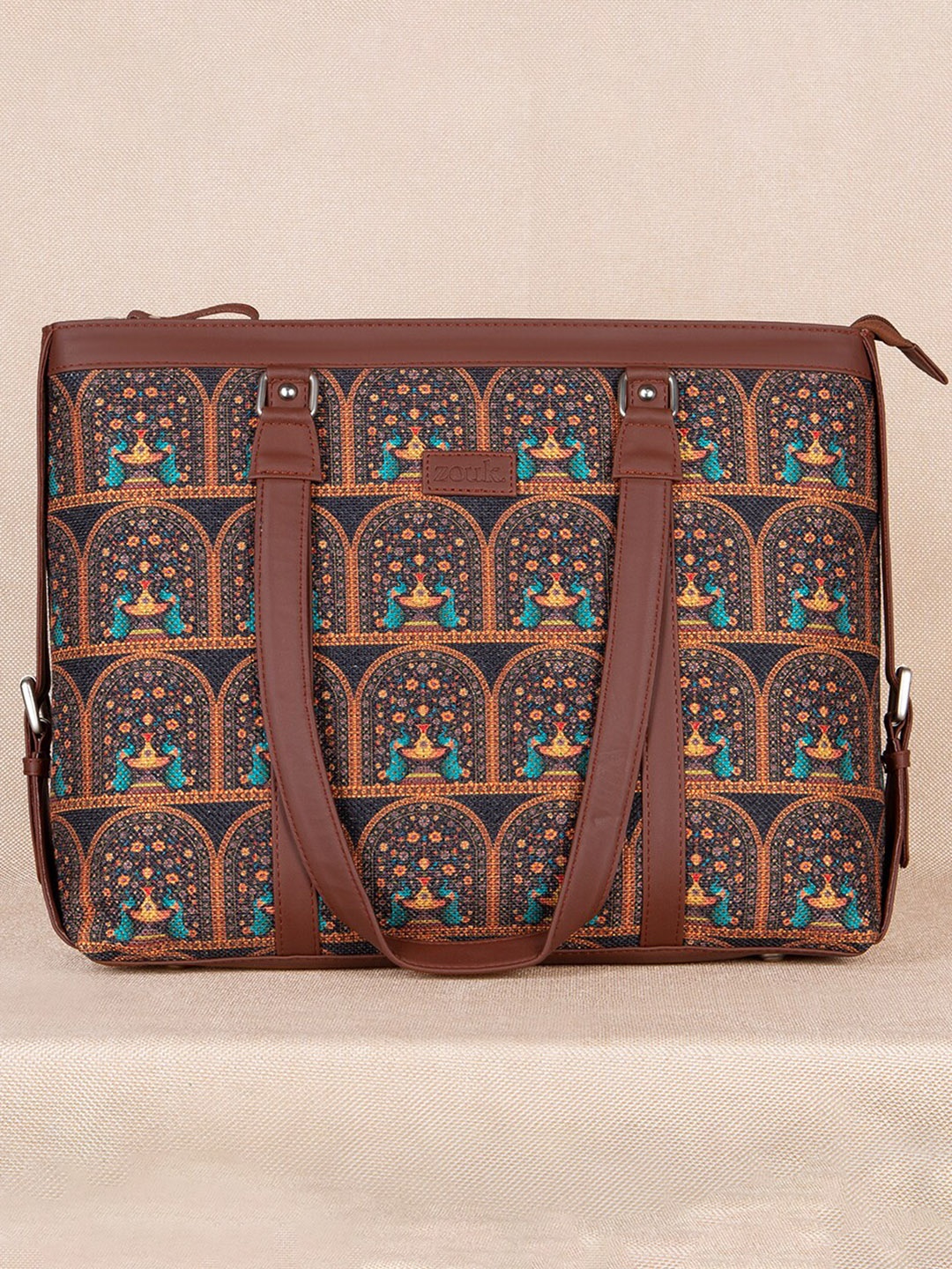 

ZOUK Women Brown Ethnic Motifs Printed Structured Tote Bag