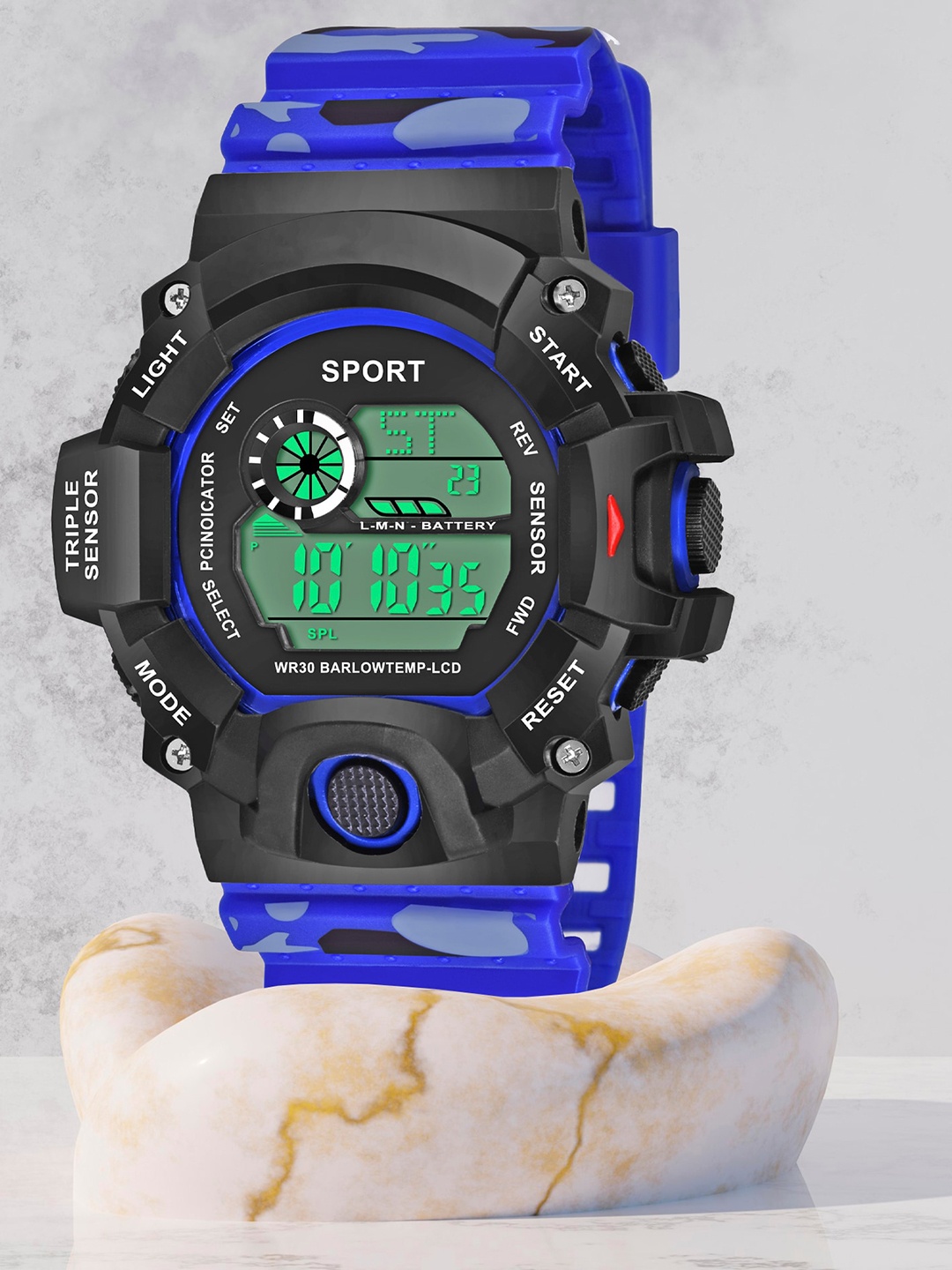 Shocknshop Men Black Dial & Black Textured Straps Digital Multi Function Watch, Blue
