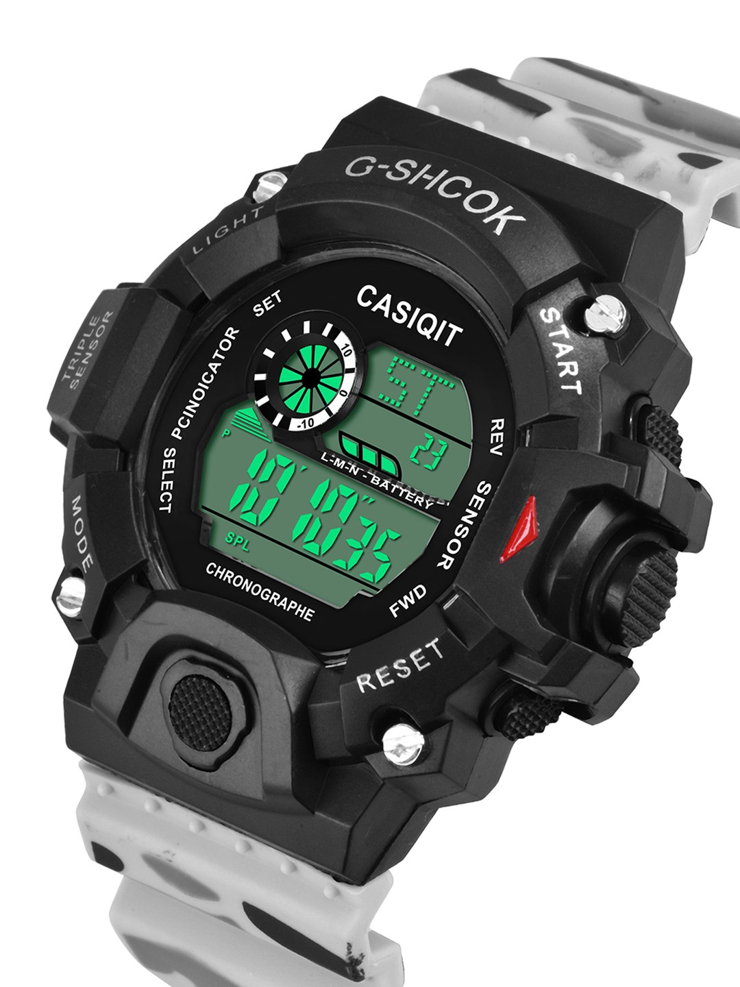 

Shocknshop Men Black Dial & Black Bracelet Style Straps Digital Multi Function Watch, Grey