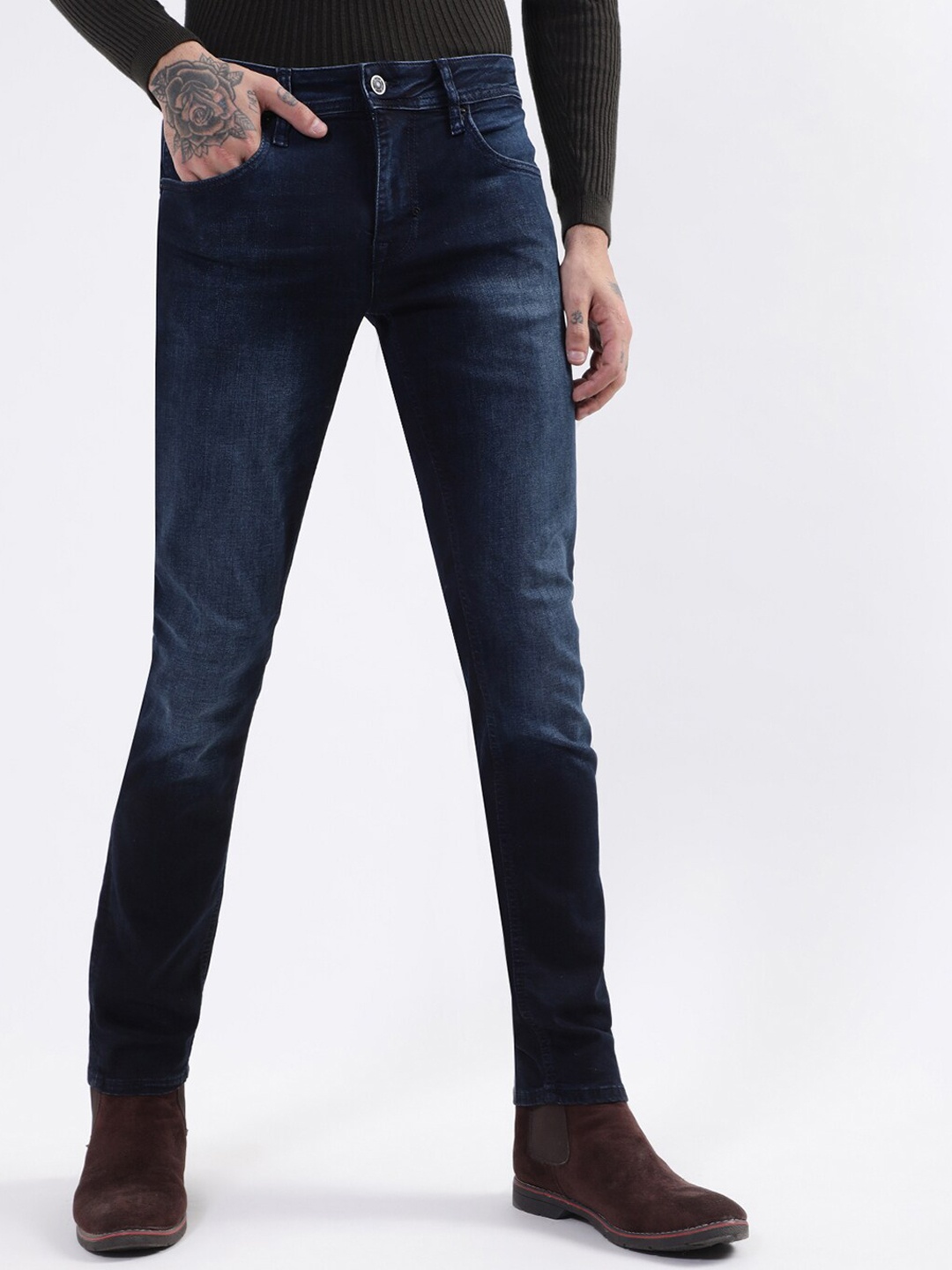 

Antony Morato Men Navy Blue Slim Fit Heavy Fade Stretchable Cotton Jeans