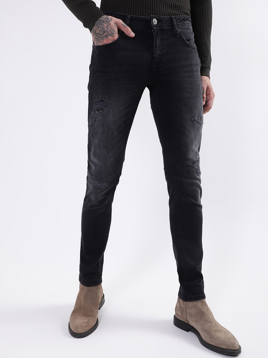 

Antony Morato Men Black Mildly Distressed Light Fade Stretchable Cotton Jeans