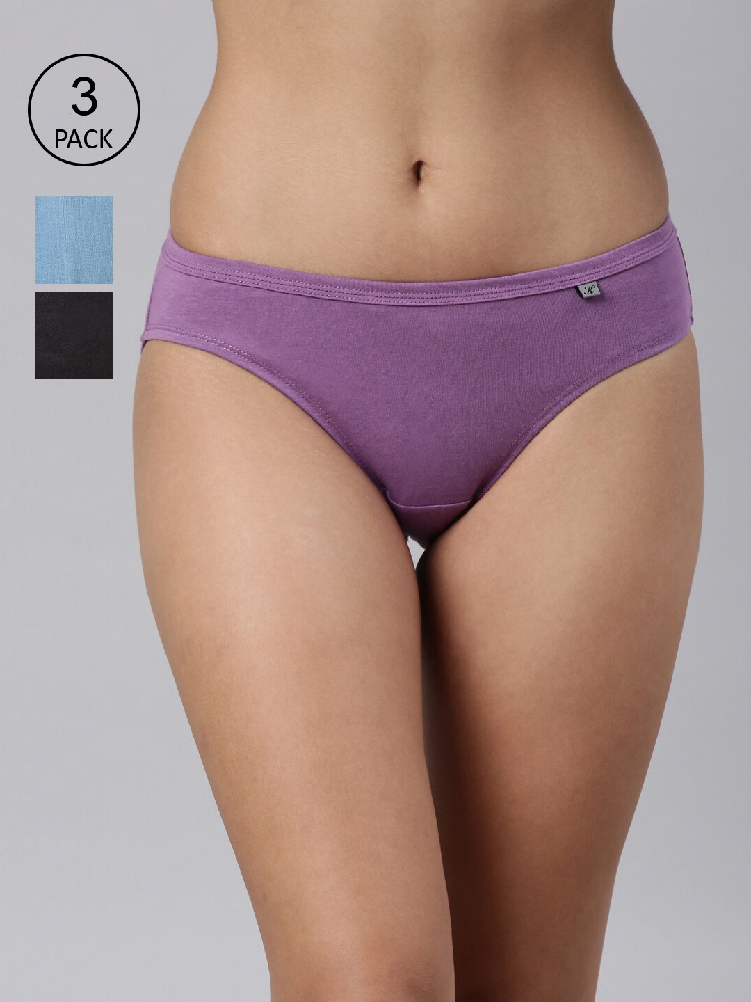 

Kryptic Women Blue & Grey Pack Of 3 Solid Cotton Bikini Briefs