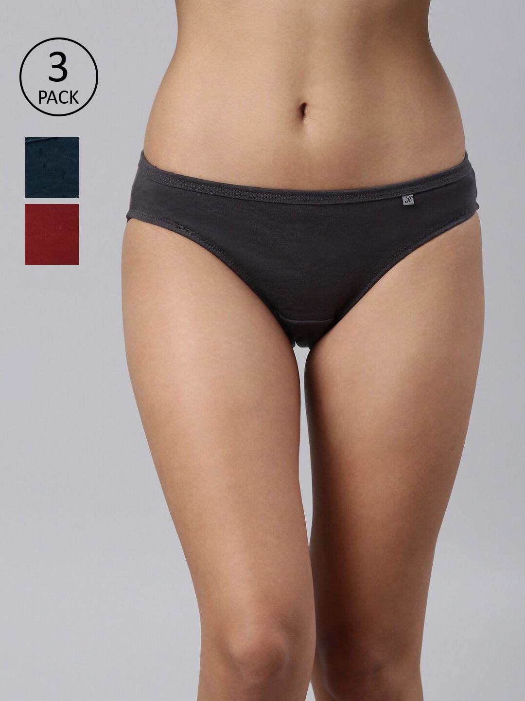 

Kryptic Women Pack Of 3 Rust & Teal Solid Pure Cotton Bikini Briefs