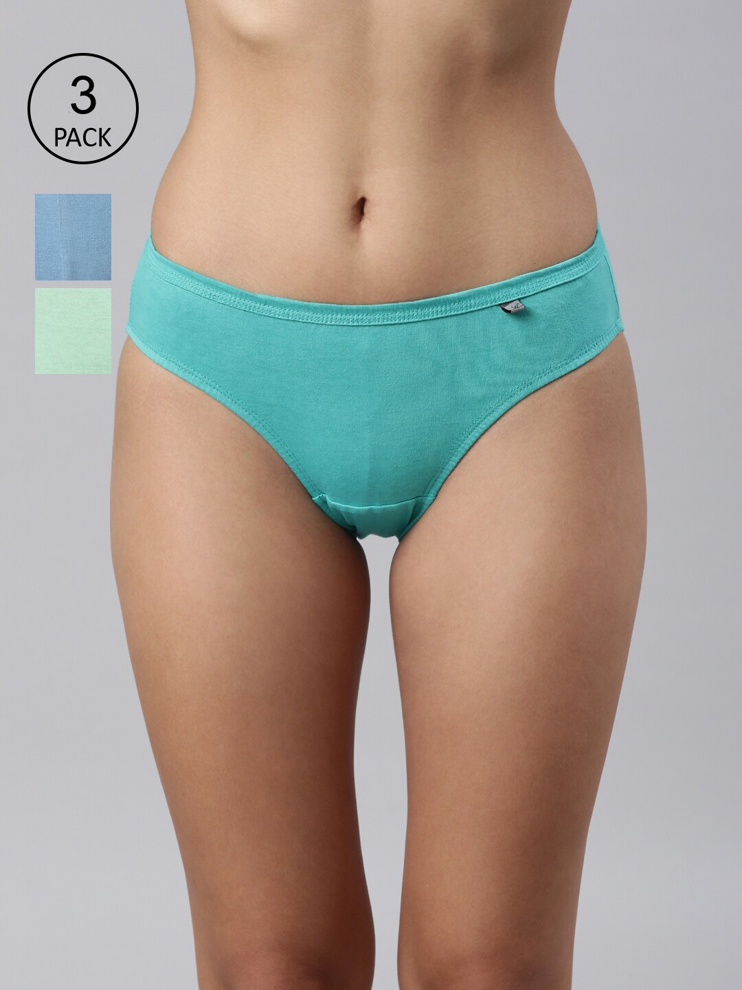 

Kryptic Women Pack of 3 Teal & Blue Solid Bikini Briefs