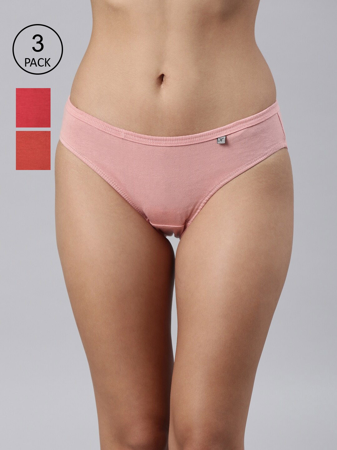 

Kryptic Women Pack Of 3 Pink & Coral Solid Cotton Bikini Briefs
