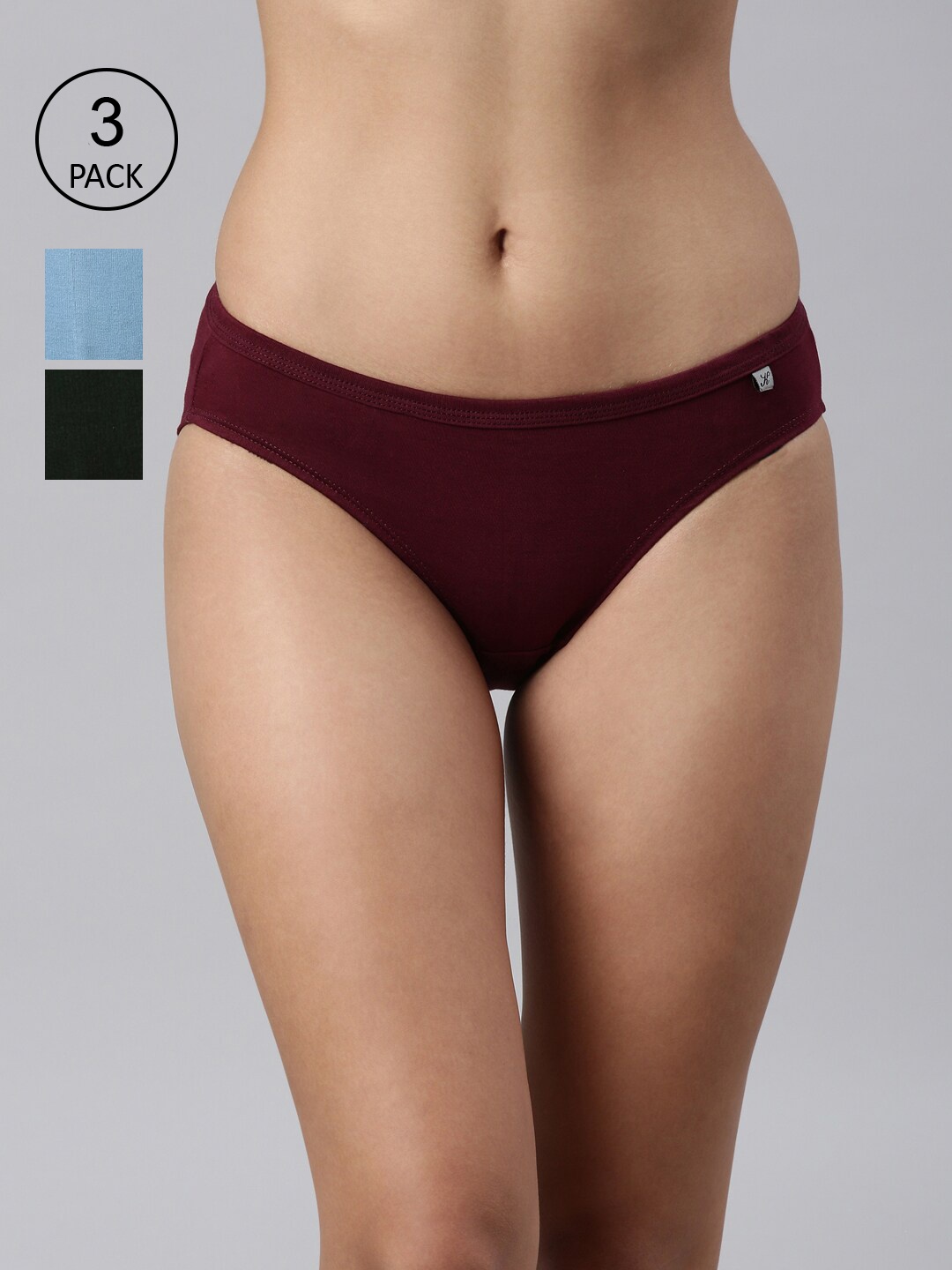 

Kryptic Women Pack Of 3 Green & Blue Solid Cotton Bikini Briefs