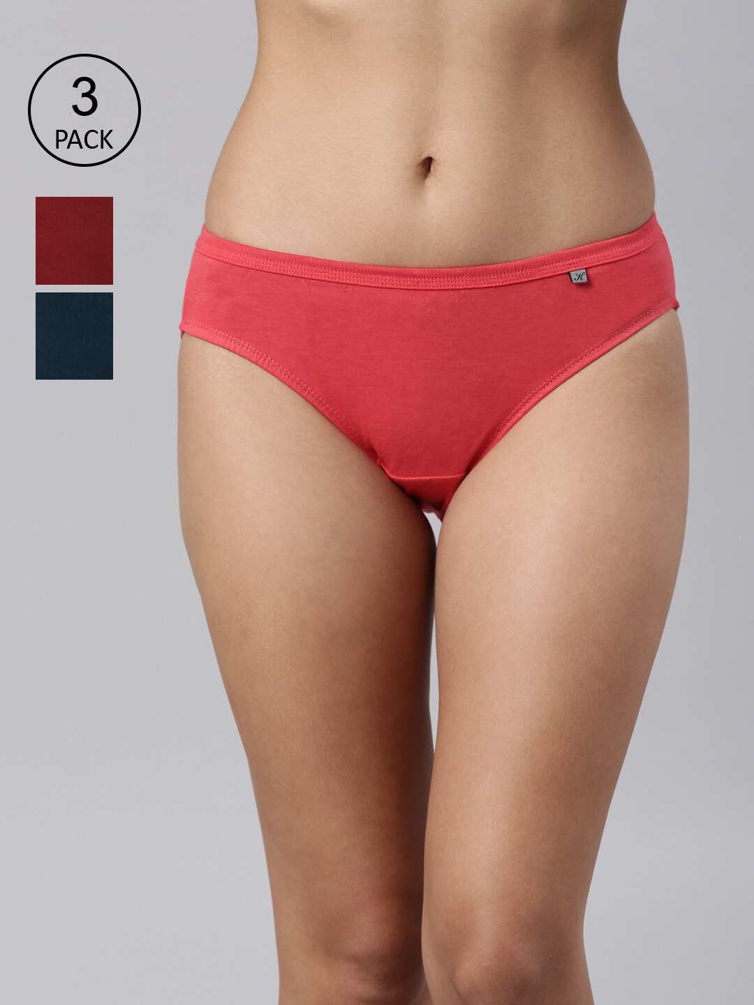 

Kryptic Women Pack Of 3 Fuschia & Teal Blue Solid Cotton Bikini Briefs, Pink