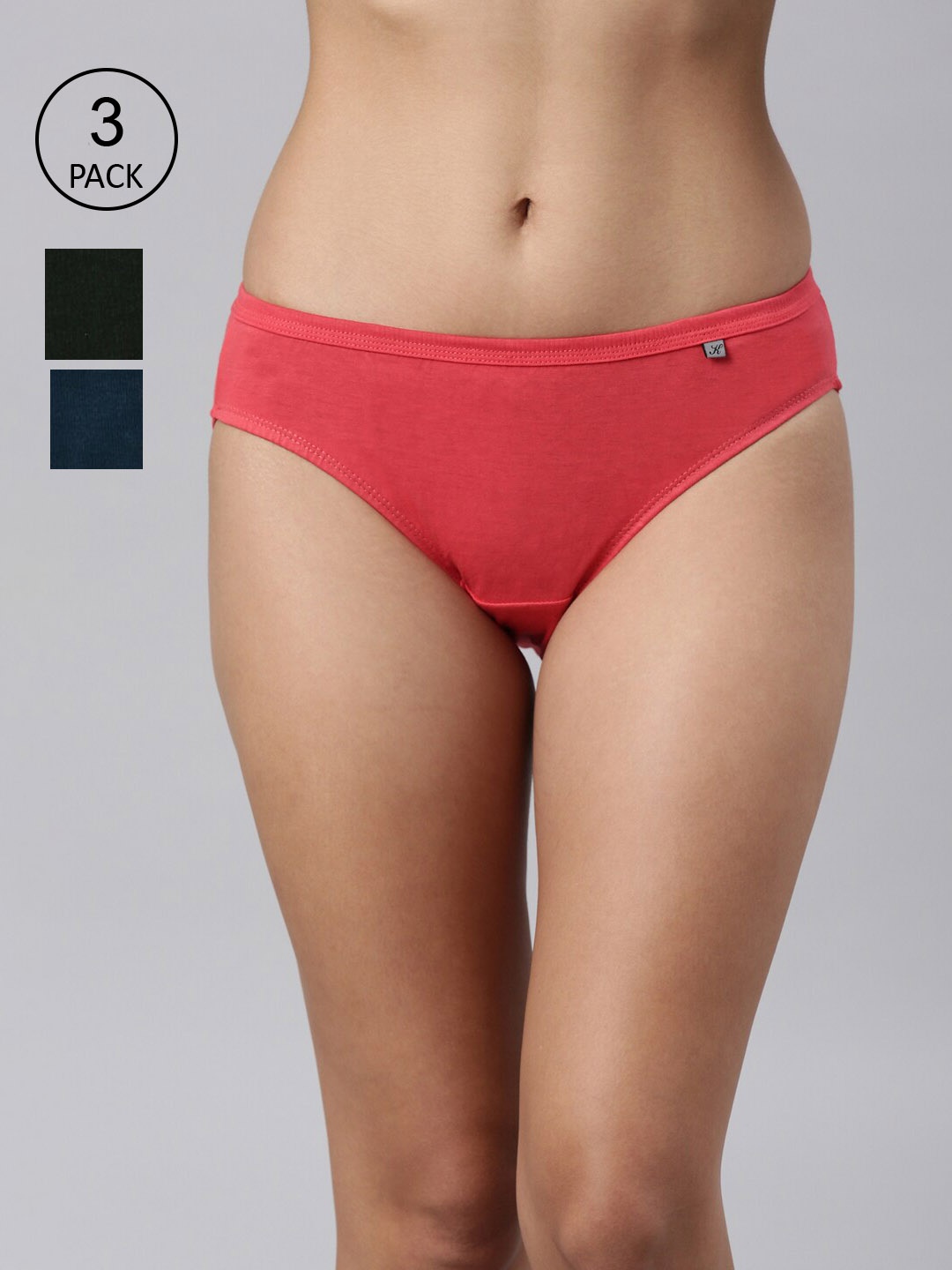 

Kryptic Women Pack Of 3 Fushica & Teal Solid Pure Cotton Bikini Briefs, Fuchsia