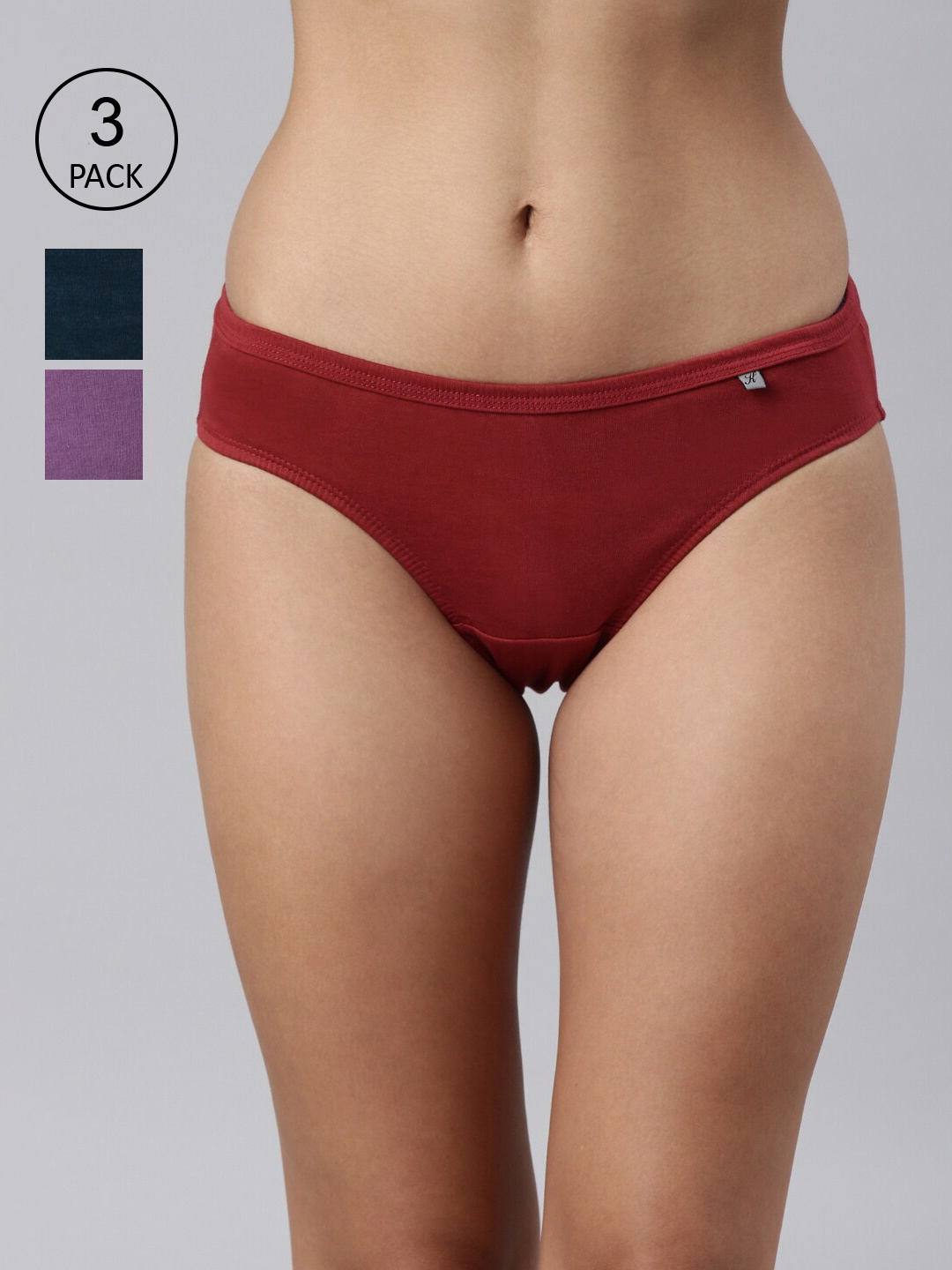 

Kryptic Women Pack Of 3 Rust & Teal Solid Pure Cotton Bikini Briefs