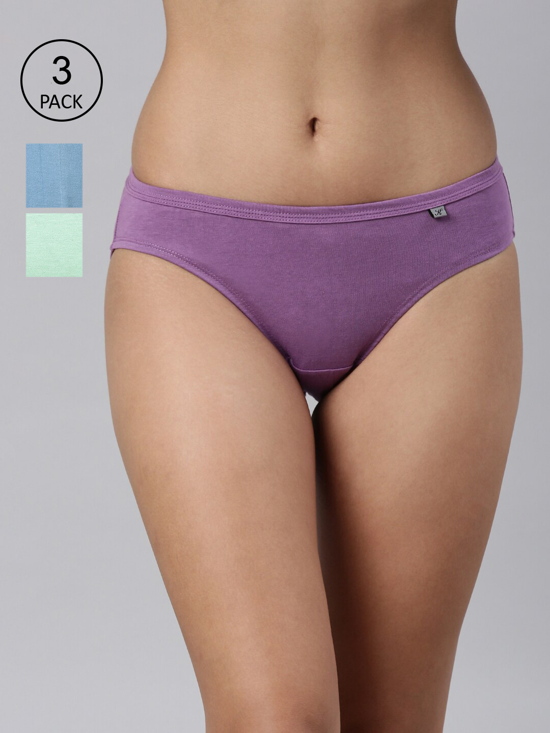 

Kryptic Women Pack Of 3 Green & Blue Solid Cotton Bikini Briefs