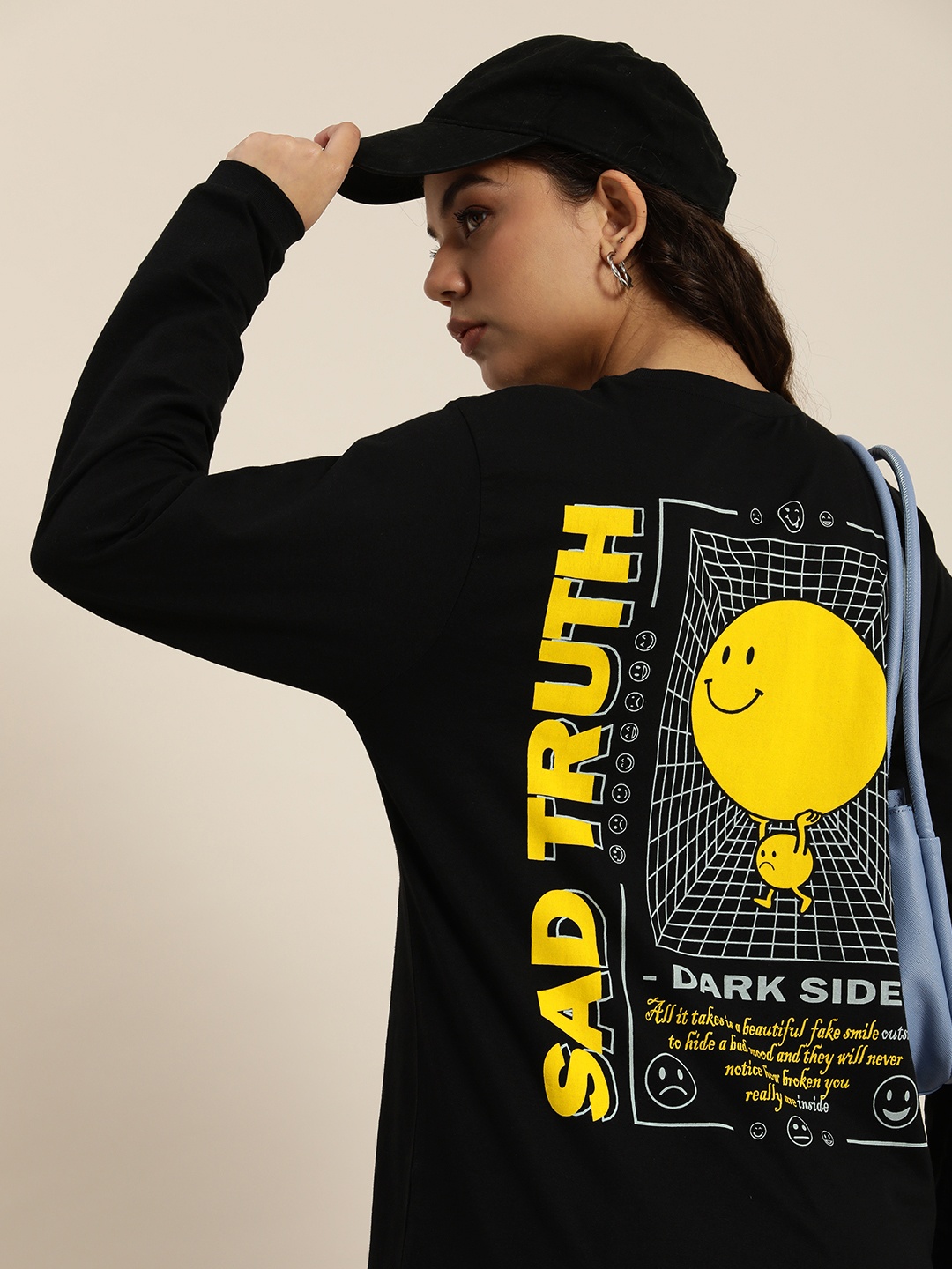

Difference of Opinion Women Printed Oversized T-shirt, Black