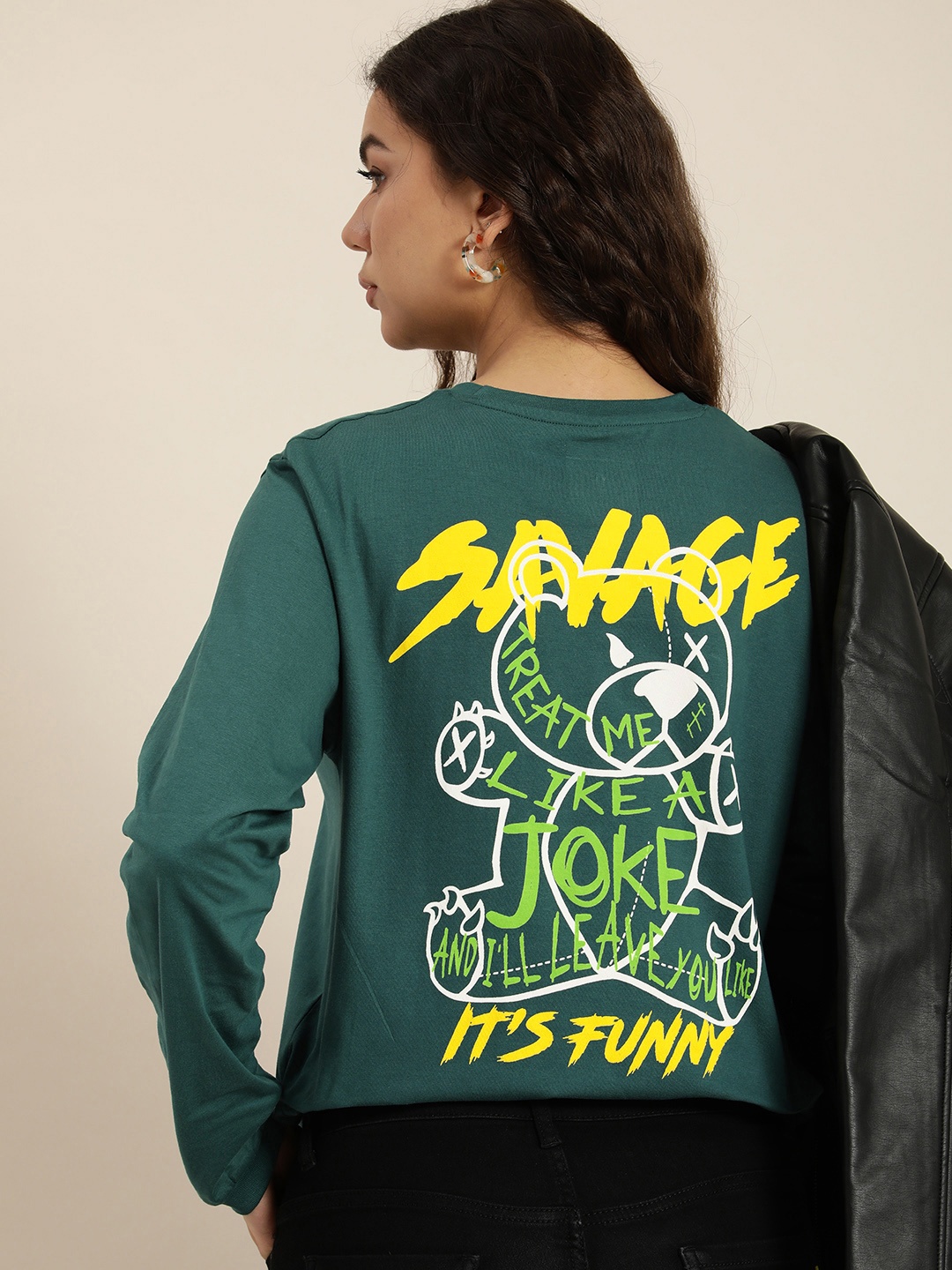

Difference of Opinion Women Printed Oversized T-shirt, Green