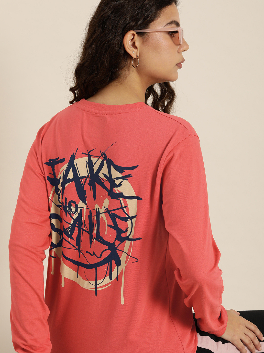 

Difference of Opinion Women Printed Pure Cotton Oversized T-shirt, Red