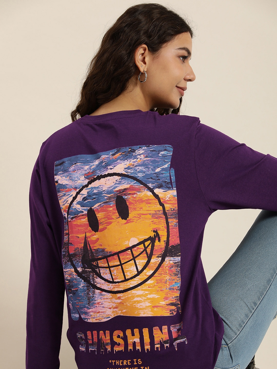 

Difference of Opinion Women Printed Oversized T-shirt, Purple