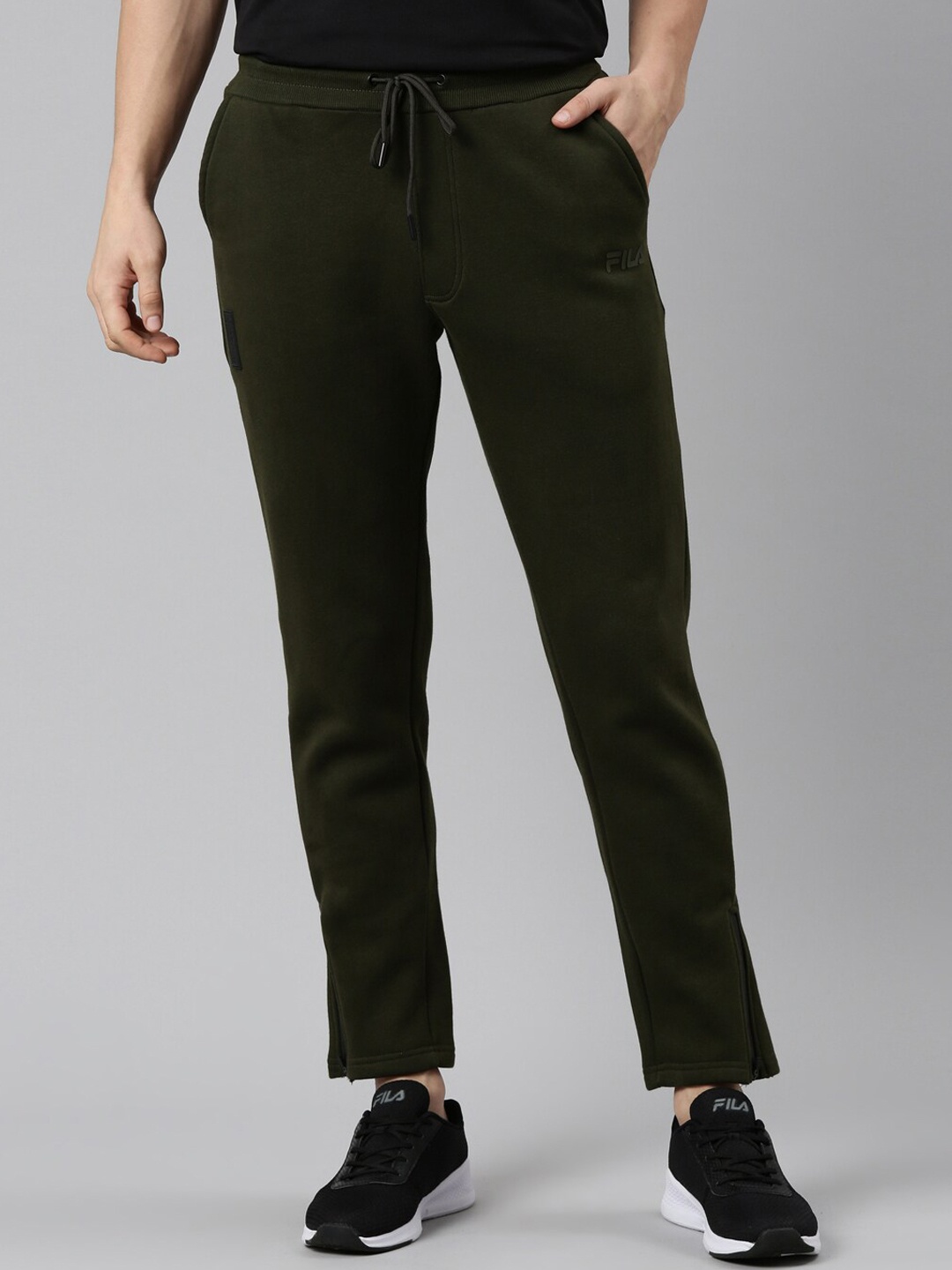 

FILA Men Olive Green Solid Cotton Sports Track Pants