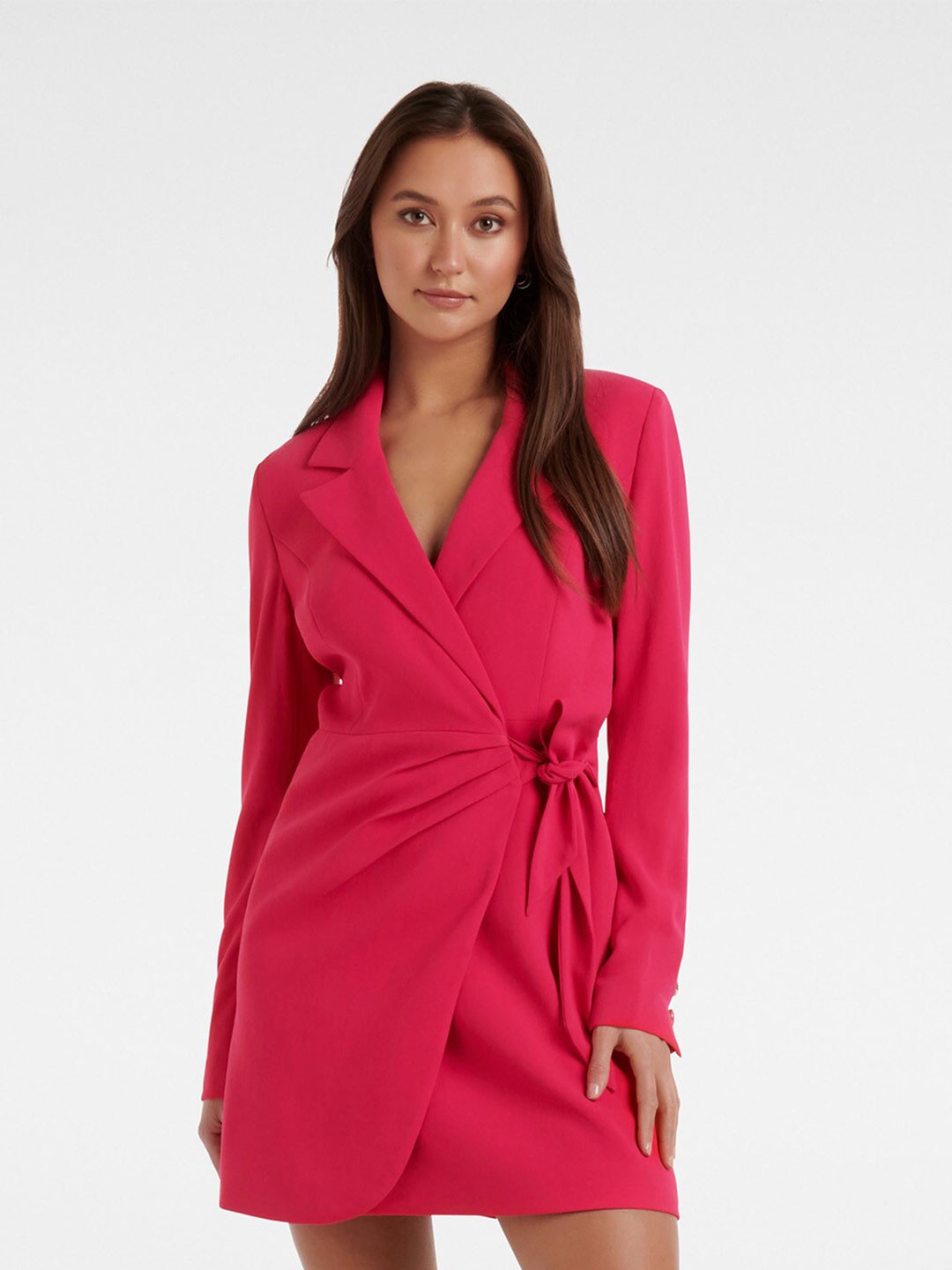 

Forever New Cuffed Sleeves Shirt Collar Wrap Dress, Pink