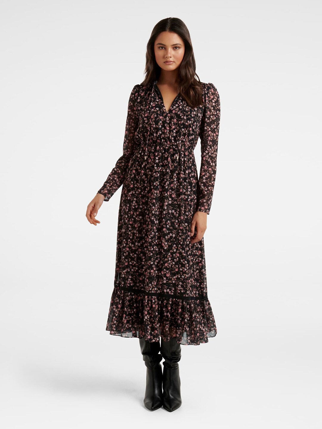 

Forever New Black Floral Midi Dress