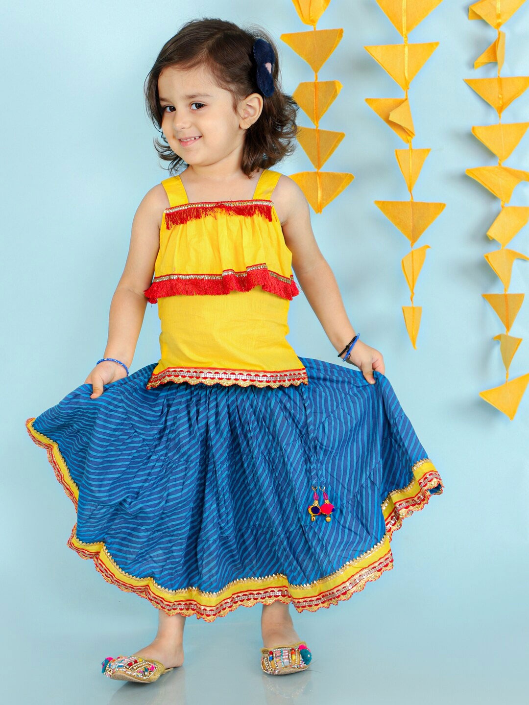 

KID1 Girls Yellow & Blue Cotton Ready to Wear Lehenga Choli