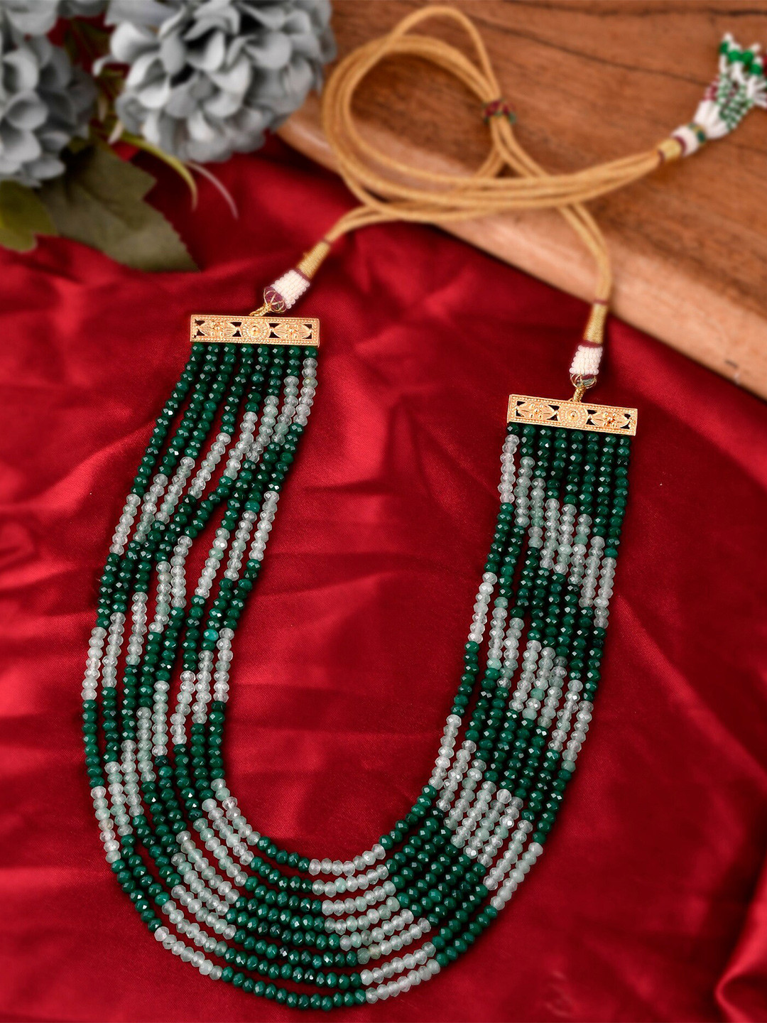 

DASTOOR Women Green & Gold-Plated Layered Necklace