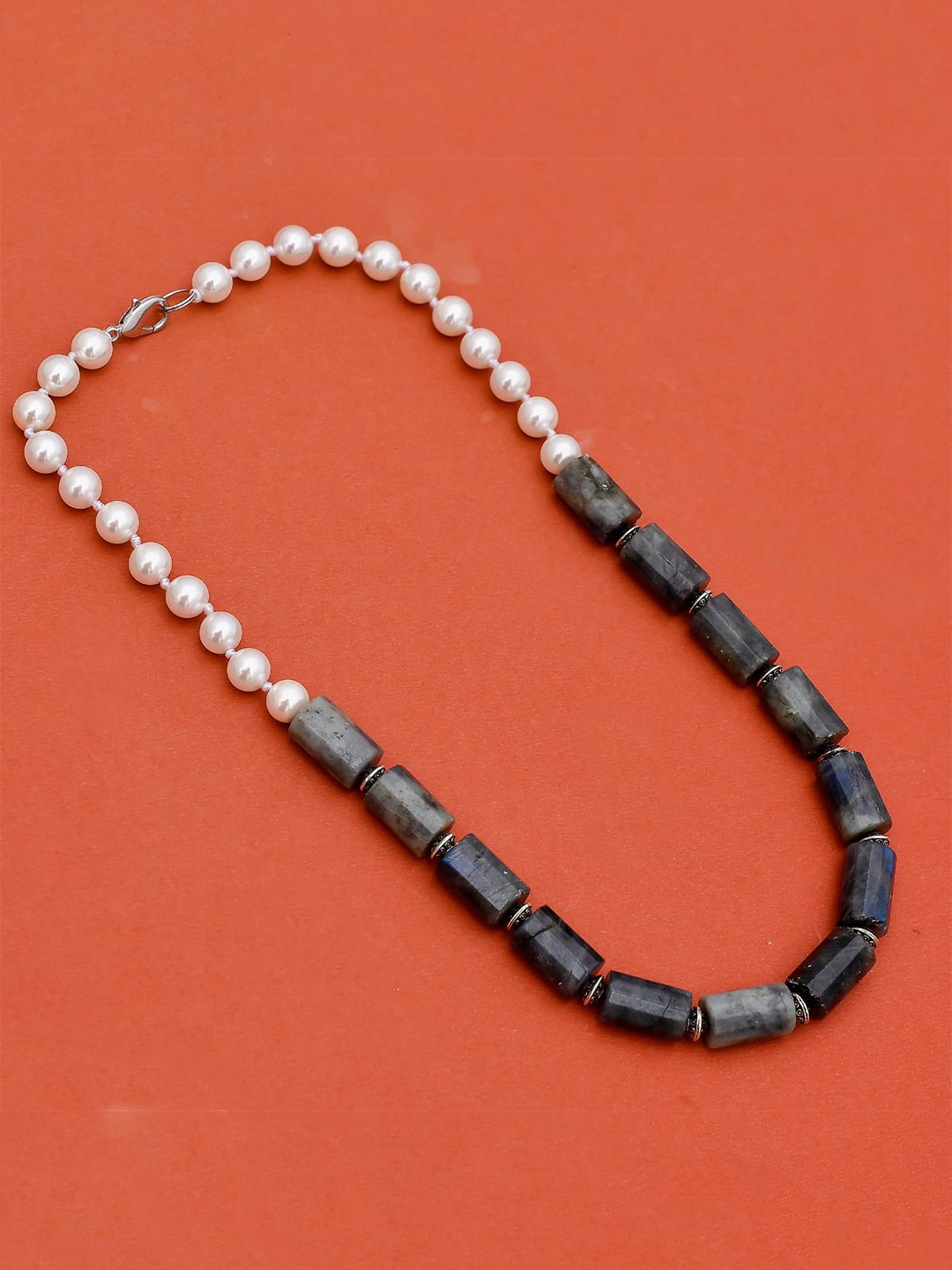 

DASTOOR Women Green & White Onyx Brass Necklace