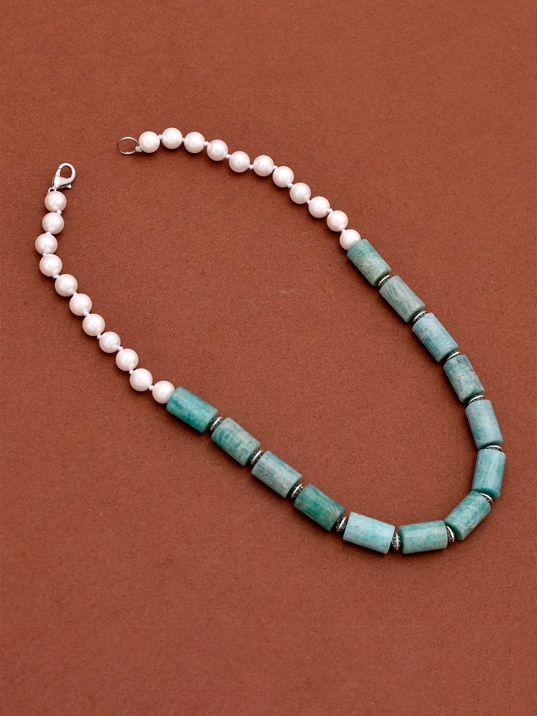 

DASTOOR Women Blue & White Silver-Plated Onyx Beaded Necklace