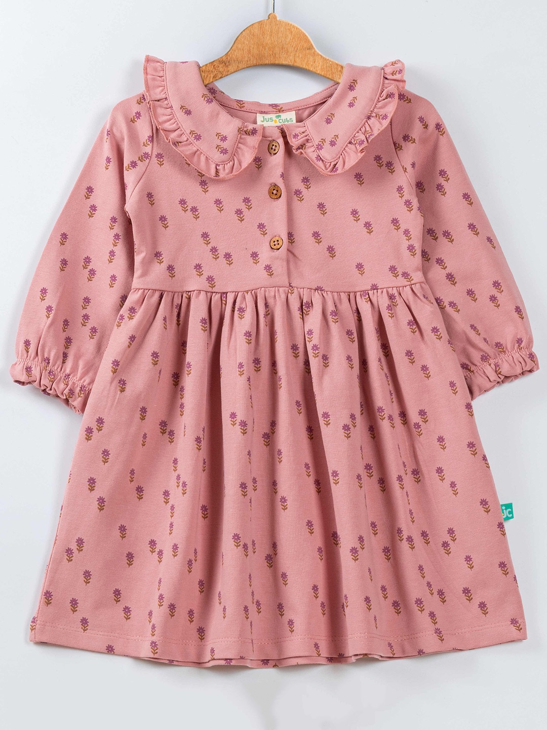 

JusCubs Pink Floral Printed Pure Cotton A-Line Dress