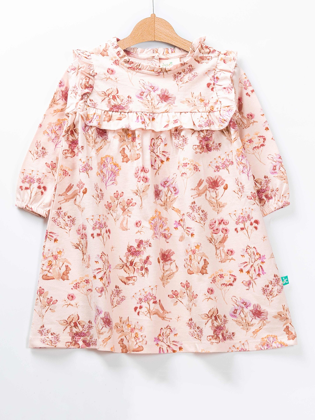 

JusCubs Pink & White Floral Printed Pure Cotton A-Line Dress
