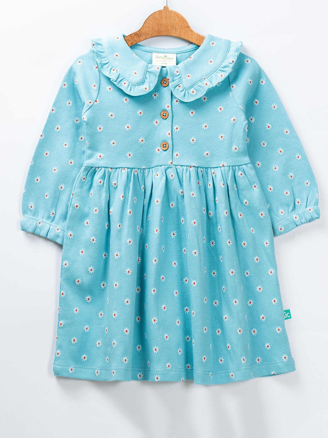 

JusCubs Blue Floral Printed Peter Pan Collar Pure Cotton A-Line Dress