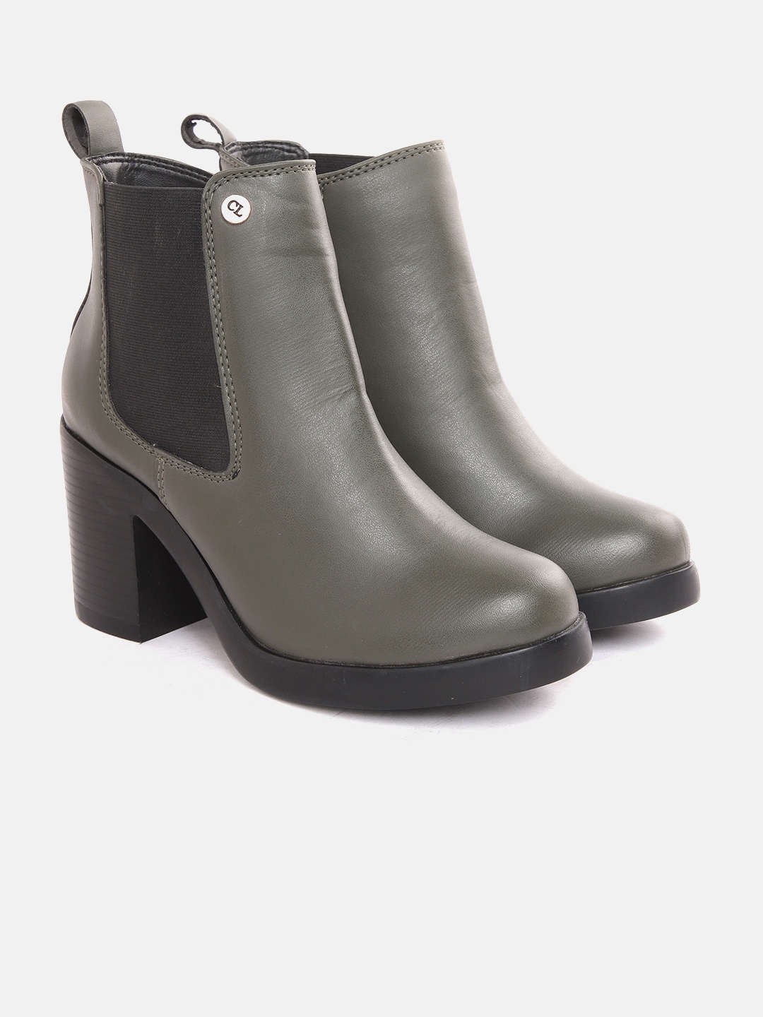 

Carlton London Women Olive Green Solid Mid-Top Block Heel Chelsea Boots