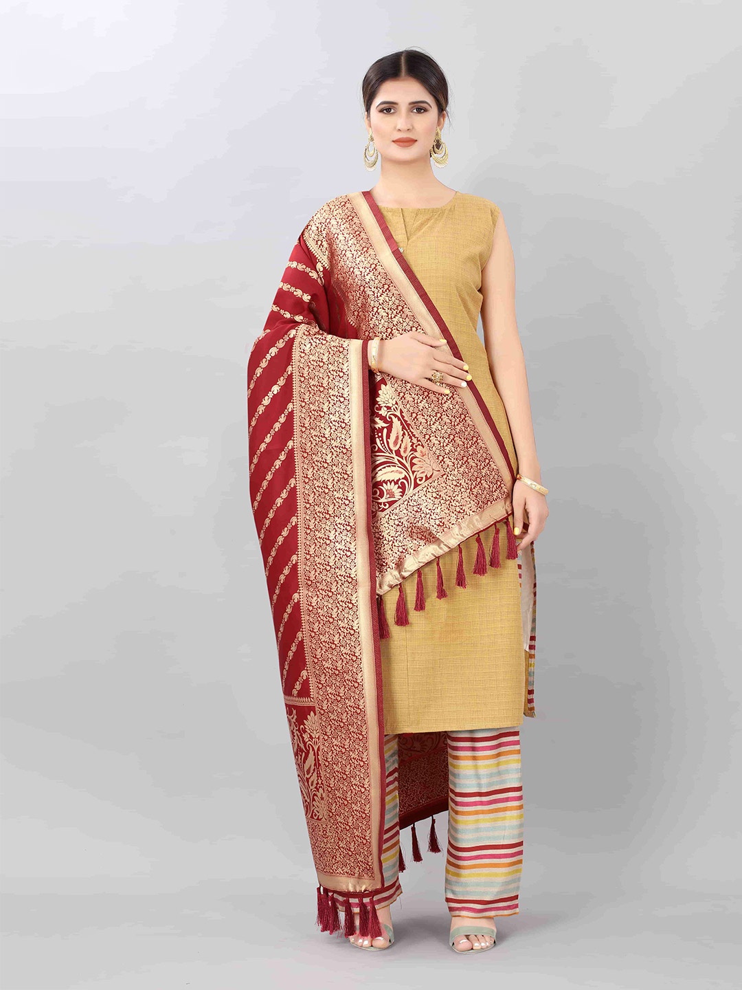 

Silk Land Red & Gold-Toned Woven Design Art Silk Dupatta with Zari