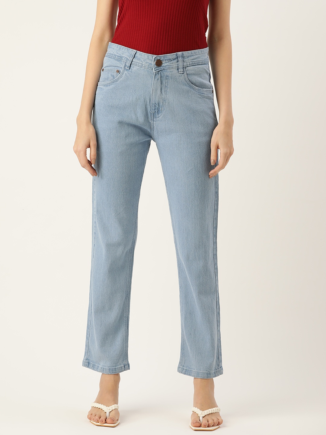

PARIS HAMILTON Women Blue Straight Fit High-Rise Stretchable Jeans