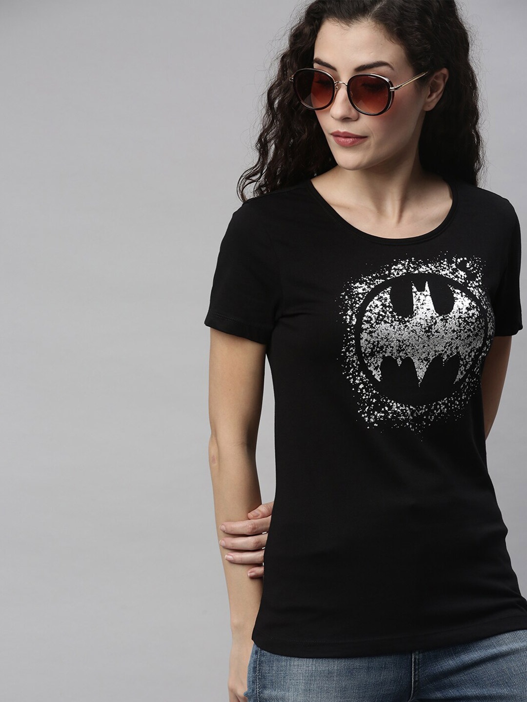 

Kook N Keech Batman Women Black Batman Printed Cotton T-shirt