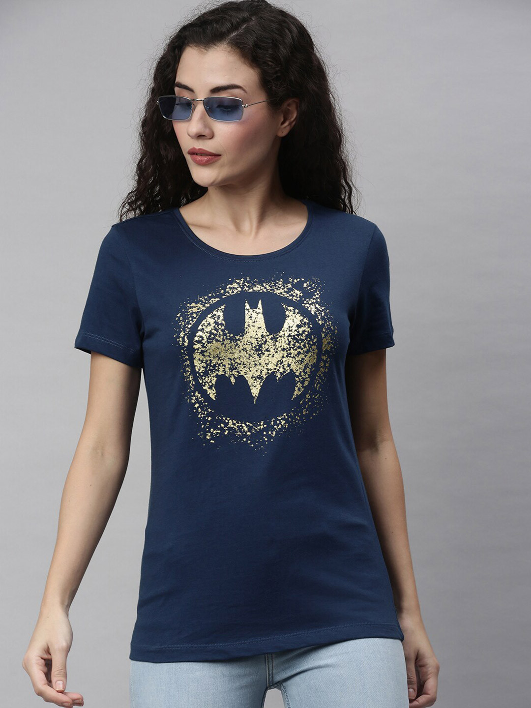 

Kook N Keech Batman Women Navy Blue Batman Printed Cotton T-shirt