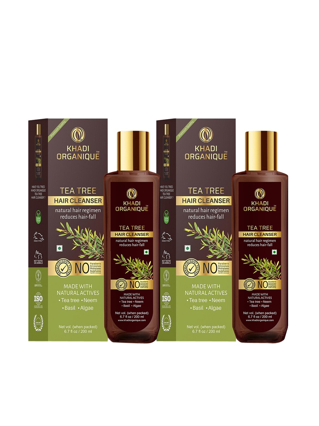 

Khadi Organique Set Of 2 Tea Tree Shampoo For Reduces Hair Fall 200ml, Transparent