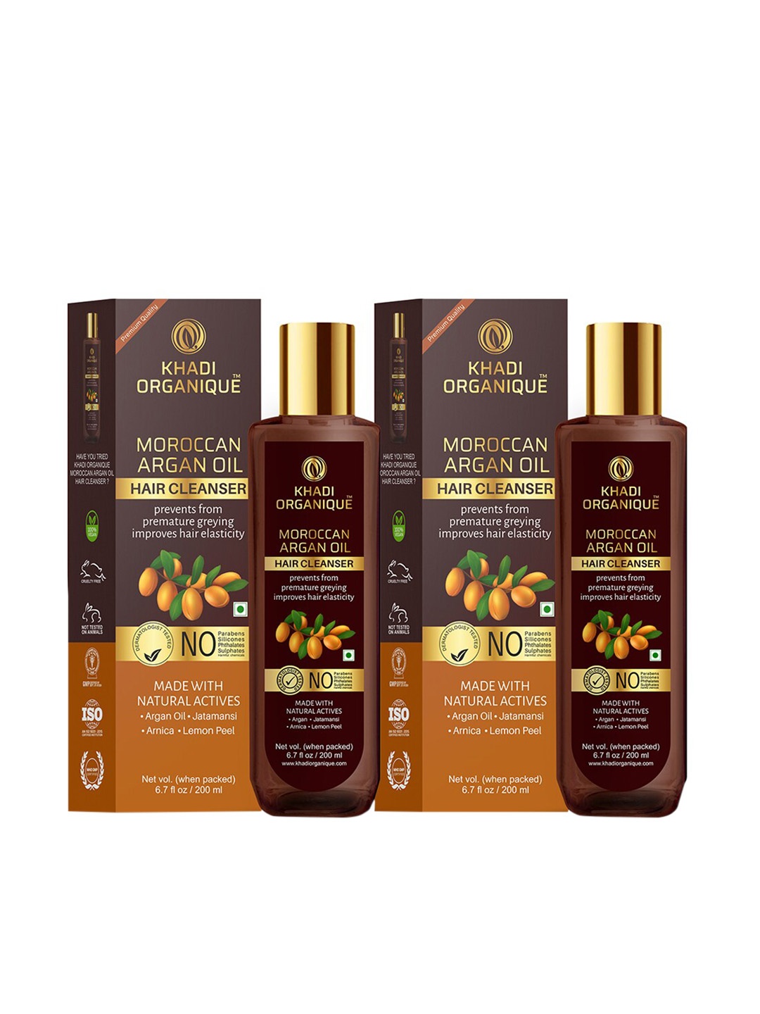 

Khadi Organique Set Of 2 Moroccan Argan Oil For Hair Growth & Hair Elasticity 400ml, Transparent