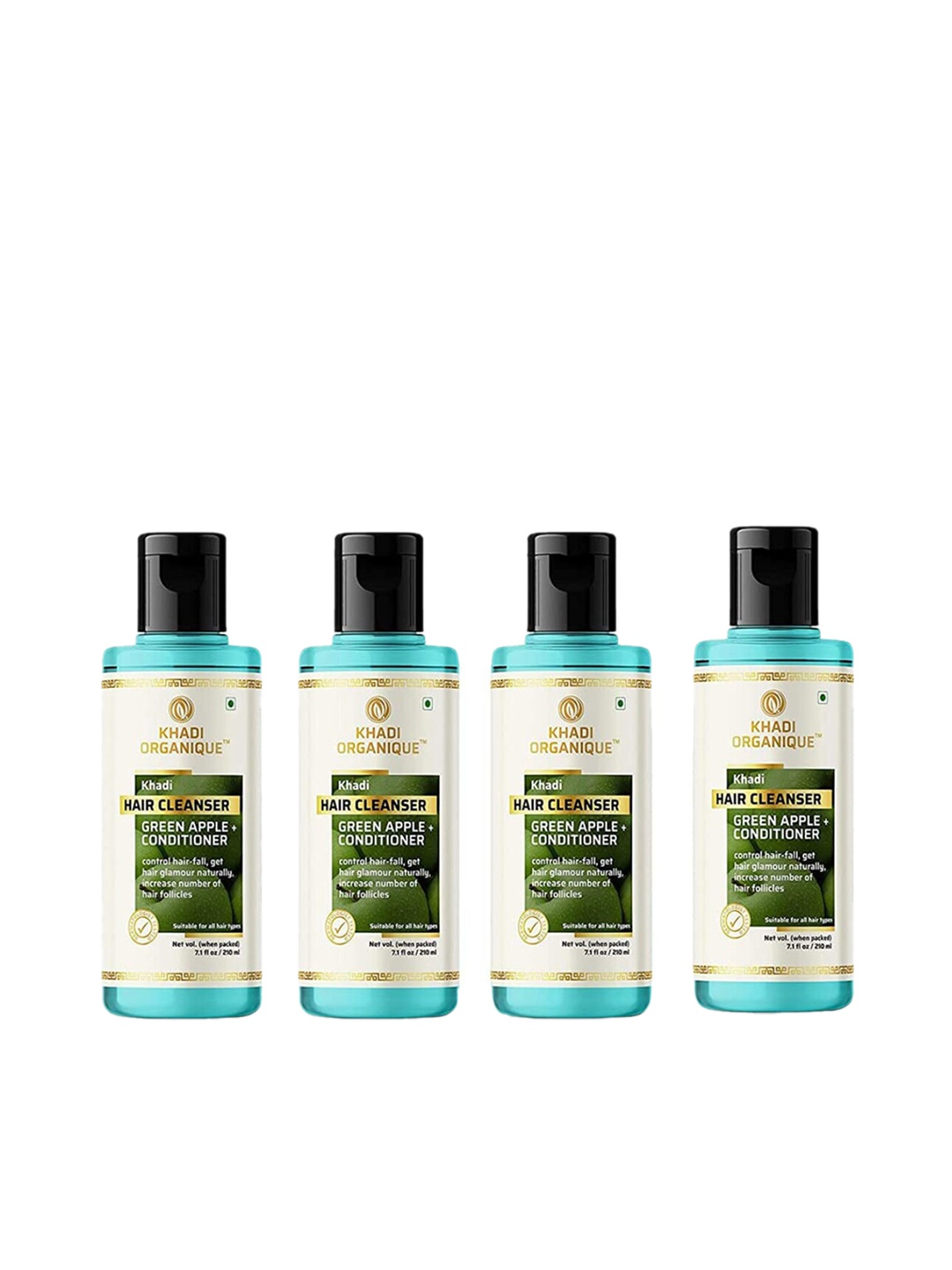 

Khadi Organique Set Of 4 Green Apple Shampoo Control Hair Fall 840 ml, Transparent