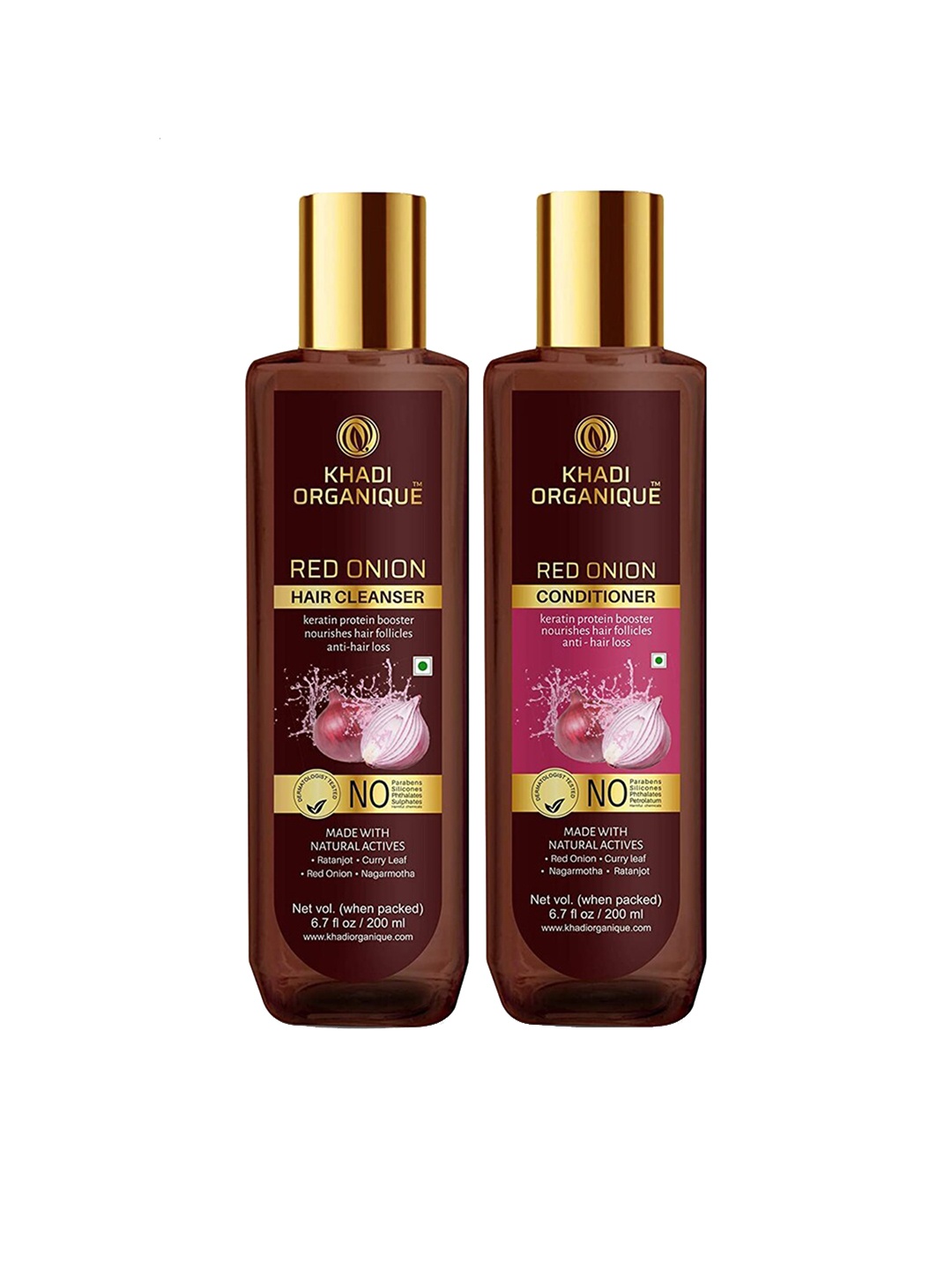 

Khadi Organique Pack of 2 Red Onion Shampoo & Conditioner 400ml, Transparent