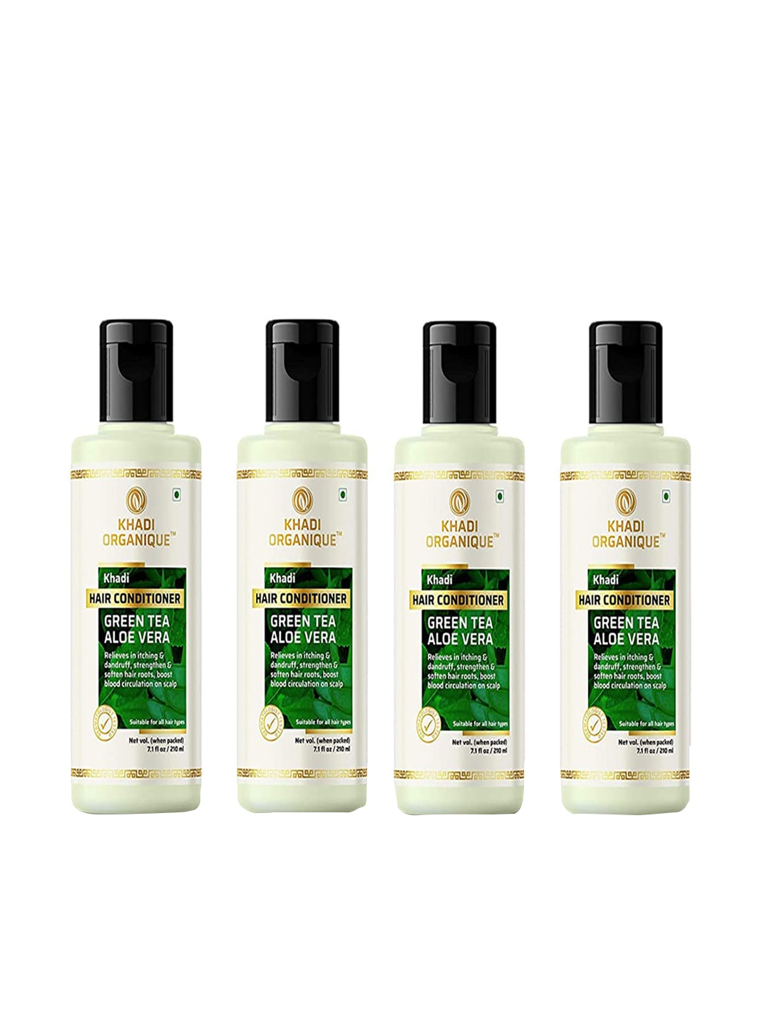 

Khadi Organique Set Of 4 Green Tea Aloevera Conditioner For Hair Dandruff 840 ml, Transparent