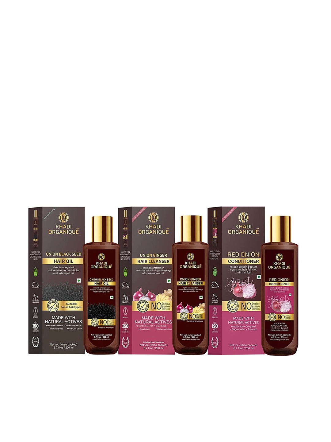 

Khadi Organique Pack of 3 Onion Hair Care Kit-600ml, Transparent